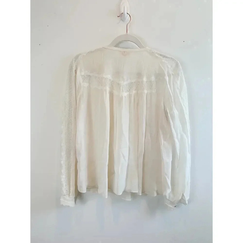 Rebecca Taylor White Lace Insert Long Sleeve Blouse Size 4 - Picture 4 of 9